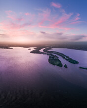 Aerial View Of Sunset Over Dora Creek And Eraring On Lake Macquarie On The NSW Central Coast