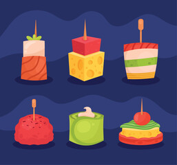 Sticker - six appetizers party icons