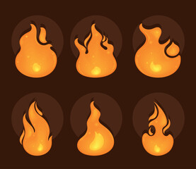 Wall Mural - six fire flames icons