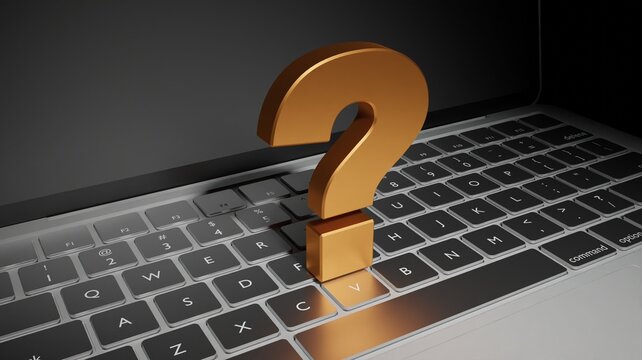 Gold question on keyboard business concept 3D rendering technology wallpaper backgrounds