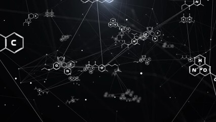Poster - Geometric chemical formulas network structural data concept. Science health care, medical system analysis concept. Data technology cyberspace 4K motion background.