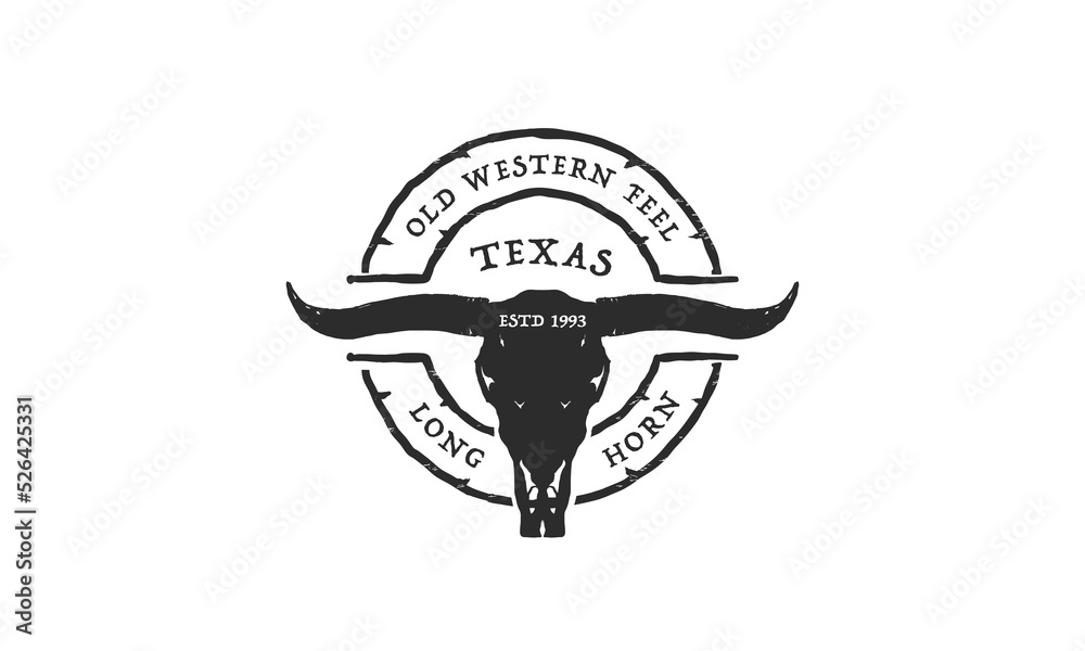 Texas Longhorn, Country Western Bull Cattle Vintage Label Logo Design ...