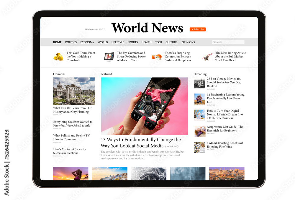 Стоковое фото «Sample news website on tablet computer» | Adobe Stock