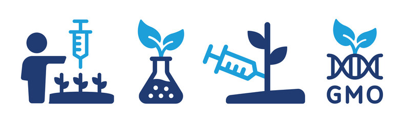 Poster - GMO icon set. Genetically modified organism symbol graphic design.