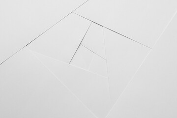 Poster - Soft light white abstract geometric background with flat spaces, corners and thin lines as swirl in simple minimal modern style.