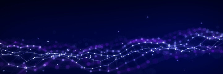Poster - Dynamic wave with connected dots and lines. Digital wave background concept. Abstract technology background. Big data visualization. 3D rendering.