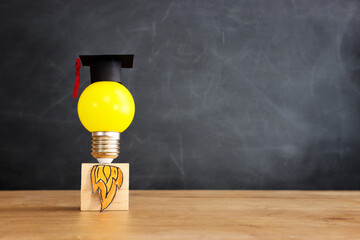 Wall Mural - Education concept image. Creative idea and innovation. light bulb metaphor over blackboard background