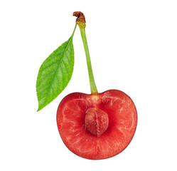 Wall Mural - Fresh cherry with stem and leaf