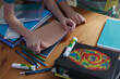 Children preparing for the new school year; new notebooks and school supplies
