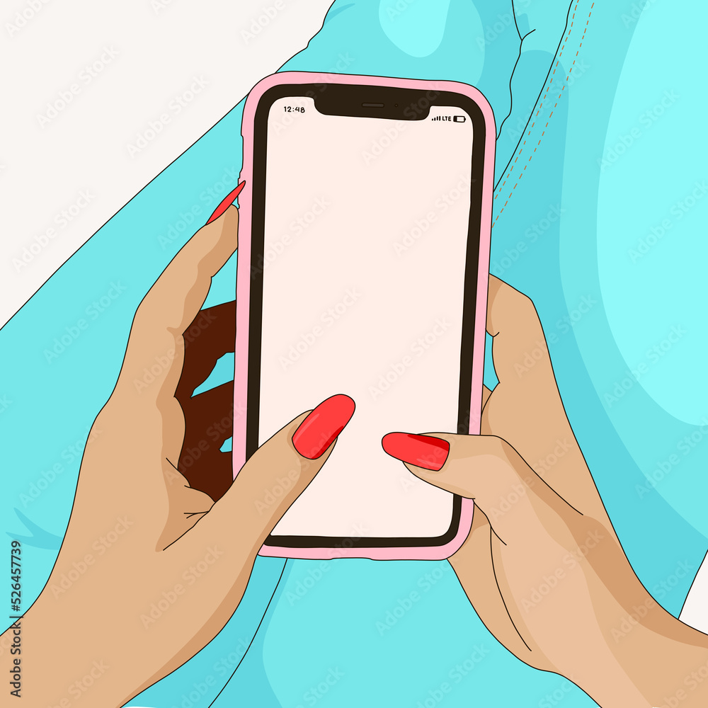 hand holding smartphone with white screen Stock Illustration | Adobe Stock