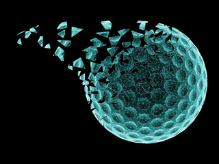 Wall Mural - Three-dimensional golfball isolated on black background. 3D illustration.