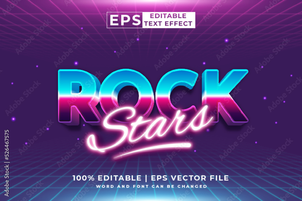 Editable text effect Rock Stars Retro 3d 80s template style premium ...