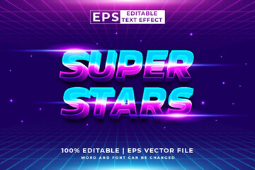 Poster - Editable text effect Super Stars Retro 3d 80s template style premium vector