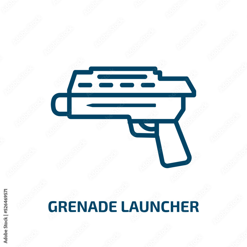 grenade launcher icon from army and war collection. Thin linear grenade launcher, military, grenade outline icon isolated on white background. Line vector grenade launcher sign, symbol for web and