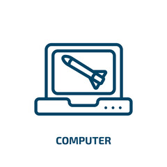 Aufkleber - computer icon from army and war collection. Thin linear computer, technology, pc outline icon isolated on white background. Line vector computer sign, symbol for web and mobile