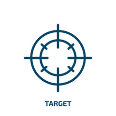Poster - target icon from army and war collection. Thin linear target, business, management outline icon isolated on white background. Line vector target sign, symbol for web and mobile