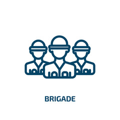 Poster - brigade icon from army and war collection. Thin linear brigade, emergency, safety outline icon isolated on white background. Line vector brigade sign, symbol for web and mobile