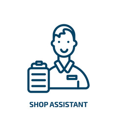 Poster - shop assistant icon from artificial intellegence and future technology collection. Thin linear shop assistant, business, shop outline icon isolated on white background. Line vector shop assistant