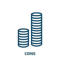 Poster - coins icon from artificial intellegence and future technology collection. Thin linear coins, bank, coin outline icon isolated on white background. Line vector coins sign, symbol for web and mobile