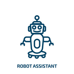 Poster - robot assistant icon from artificial intellegence and future technology collection. Thin linear robot assistant, robot, hand outline icon isolated on white background. Line vector robot assistant