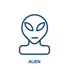 Poster - alien icon from astronomy collection. Thin linear alien, star, cartoon outline icon isolated on white background. Line vector alien sign, symbol for web and mobile