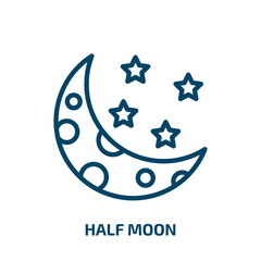 Poster - half moon icon from astronomy collection. Thin linear half moon, half, sky outline icon isolated on white background. Line vector half moon sign, symbol for web and mobile
