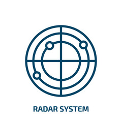 Poster - radar system icon from astronomy collection. Thin linear radar system, radar, technology outline icon isolated on white background. Line vector radar system sign, symbol for web and mobile