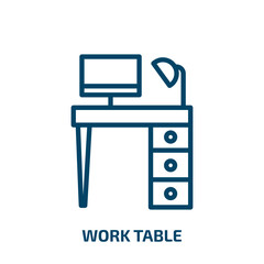 Poster - work table icon from business collection. Thin linear work table, office, table outline icon isolated on white background. Line vector work table sign, symbol for web and mobile