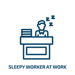Poster - sleepy worker at work icon from business collection. Thin linear sleepy worker at work, worker, work outline icon isolated on white background. Line vector sleepy worker at work sign, symbol for web