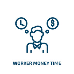 Poster - worker money time icon from business collection. Thin linear worker money time, money, time outline icon isolated on white background. Line vector worker money time sign, symbol for web and mobile