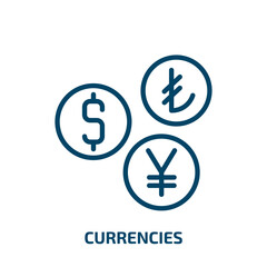 Poster - currencies icon from business collection. Thin linear currencies, money, bank outline icon isolated on white background. Line vector currencies sign, symbol for web and mobile