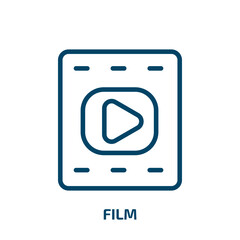 Poster - film icon from cinema collection. Thin linear film, camera, play outline icon isolated on white background. Line vector film sign, symbol for web and mobile