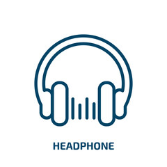 Poster - headphone icon from cinema collection. Thin linear headphone, headphones, music outline icon isolated on white background. Line vector headphone sign, symbol for web and mobile