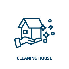 Poster - cleaning house icon from cleaning collection. Thin linear cleaning house, house, clean outline icon isolated on white background. Line vector cleaning house sign, symbol for web and mobile
