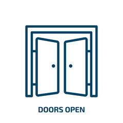 Poster - doors open icon from construction collection. Thin linear doors open, open, door outline icon isolated on white background. Line vector doors open sign, symbol for web and mobile