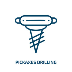 Poster - pickaxes drilling icon from construction collection. Thin linear pickaxes drilling, pickaxe, shovel outline icon isolated on white background. Line vector pickaxes drilling sign, symbol for web and