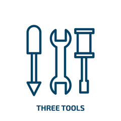 Poster - three tools icon from construction collection. Thin linear three tools, tools, tool outline icon isolated on white background. Line vector three tools sign, symbol for web and mobile
