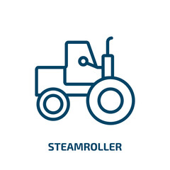 Poster - steamroller icon from construction collection. Thin linear steamroller, industry, vehicle outline icon isolated on white background. Line vector steamroller sign, symbol for web and mobile