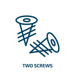Poster - two screws icon from construction collection. Thin linear two screws, work, tool outline icon isolated on white background. Line vector two screws sign, symbol for web and mobile