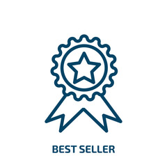 Poster - best seller icon from cryptocurrency collection. Thin linear best seller, seller, stamp outline icon isolated on white background. Line vector best seller sign, symbol for web and mobile