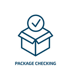 Poster - package checking icon from delivery and logistic collection. Thin linear package checking, package, box outline icon isolated on white background. Line vector package checking sign, symbol for web and