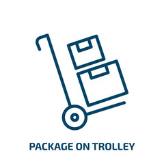 Poster - package on trolley icon from delivery and logistic collection. Thin linear package on trolley, package, trolley outline icon isolated on white background. Line vector package on trolley sign, symbol