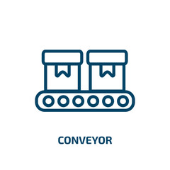 Poster - conveyor icon from delivery and logistic collection. Thin linear conveyor, automation, industry outline icon isolated on white background. Line vector conveyor sign, symbol for web and mobile