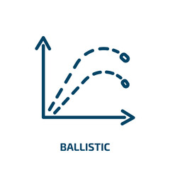 Poster - ballistic icon from education collection. Thin linear ballistic, rocket, bomb outline icon isolated on white background. Line vector ballistic sign, symbol for web and mobile