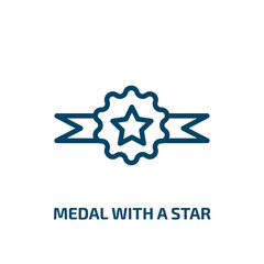 Poster - medal with a star icon from fashion collection. Thin linear medal with a star, star, medal outline icon isolated on white background. Line vector medal with a star sign, symbol for web and mobile