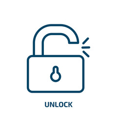 Poster - unlock icon from geometry collection. Thin linear unlock, password, safety outline icon isolated on white background. Line vector unlock sign, symbol for web and mobile