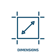 Poster - dimensions icon from geometry collection. Thin linear dimensions, dimension, round outline icon isolated on white background. Line vector dimensions sign, symbol for web and mobile