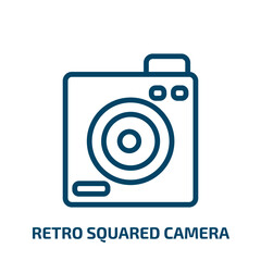 Poster - retro squared camera icon from technology collection. Thin linear retro squared camera, camera, retro outline icon isolated on white background. Line vector retro squared camera sign, symbol for web
