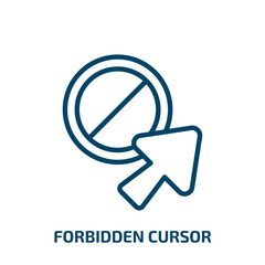 Poster - forbidden cursor icon from user interface collection. Thin linear forbidden cursor, arrow, pointer outline icon isolated on white background. Line vector forbidden cursor sign, symbol for web and