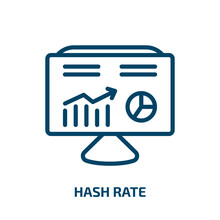 Hash Rate Icon From Business And Finance Collection. Thin Linear Hash Rate, Currency, Business Outline Icon Isolated On White Background. Line Vector Hash Rate Sign, Symbol For Web And Mobile